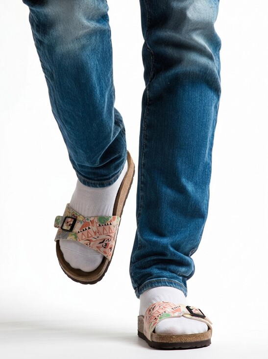 Birkenstock Shoes - Birkenstock Peach Floral Geometric Slide Sandals W Sz 11 M Sz 9 Unisex